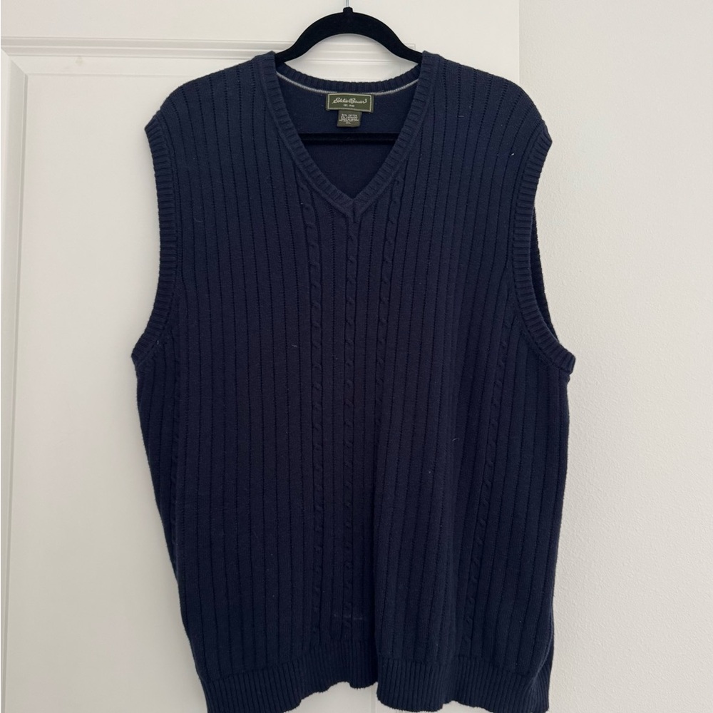 Eddie Bauer men’s navy blue knit cotton cashmere blend sweater vest size XL